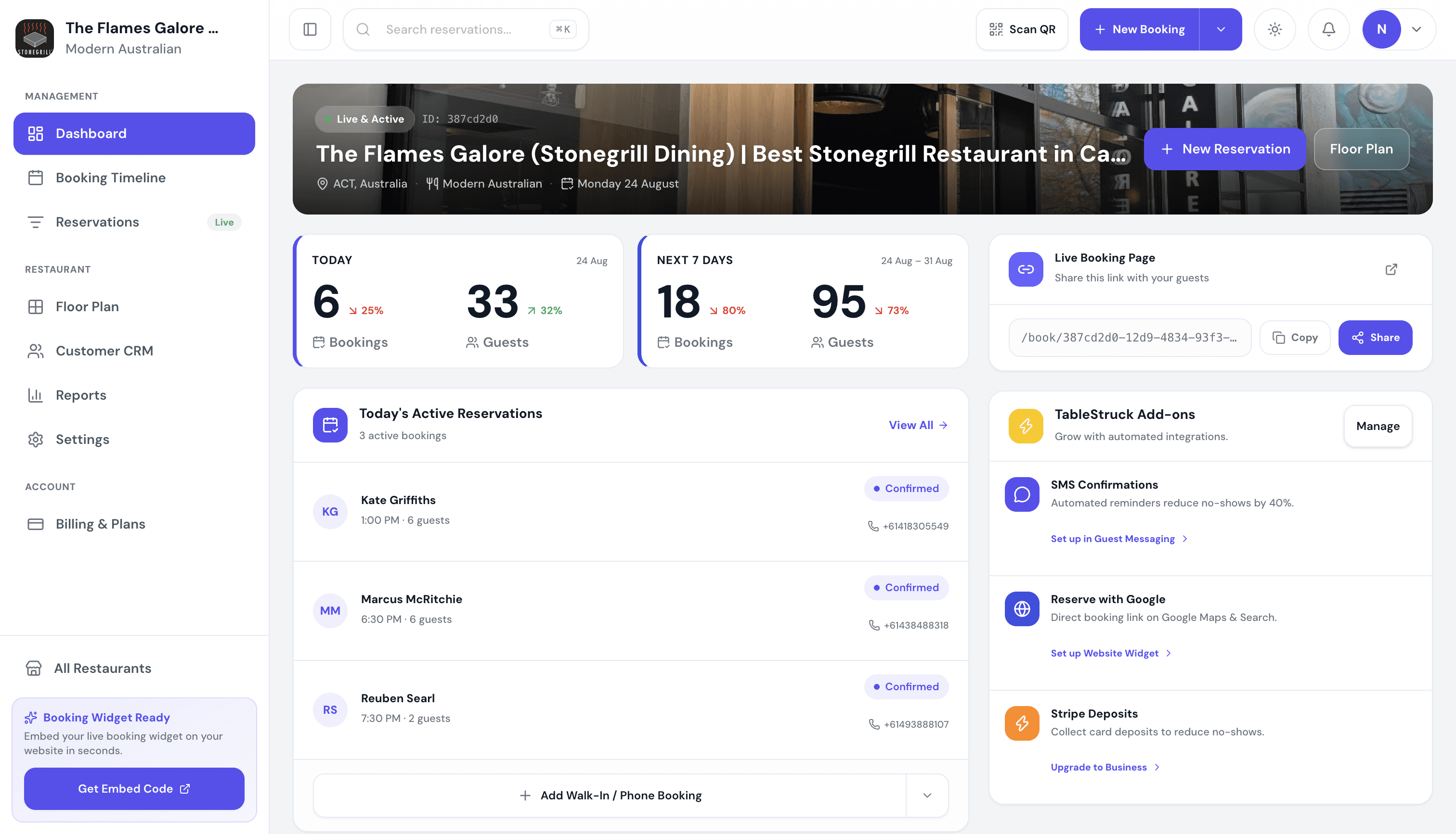 TableStruck Dashboard interface