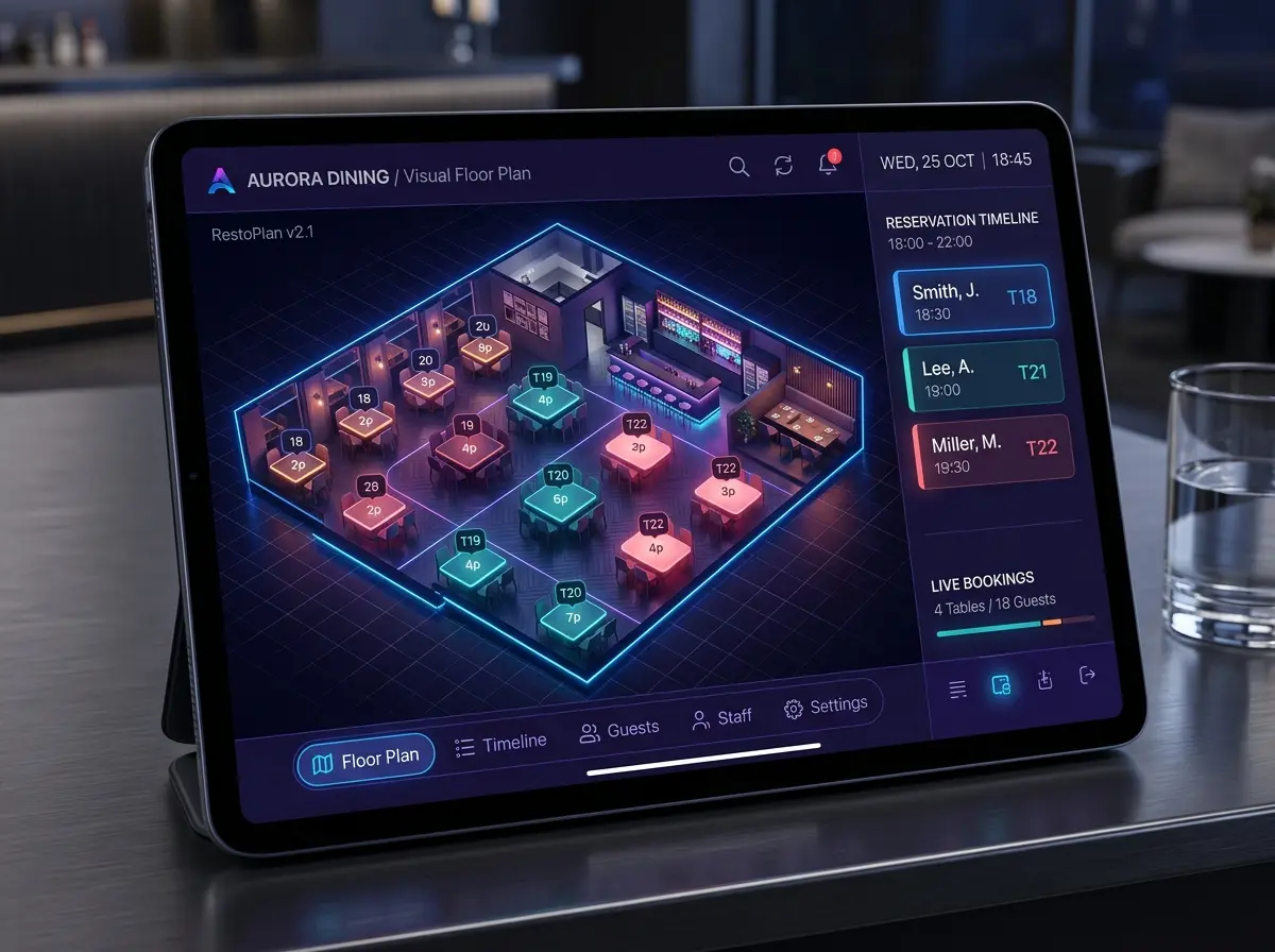 TableStruck interactive restaurant visual floor plan software on tablet screen